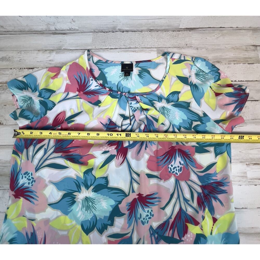 Worthington Womens Blouse Size XL Floral Pleated Scoop Neck Short Sleeves - Picture 6 of 7